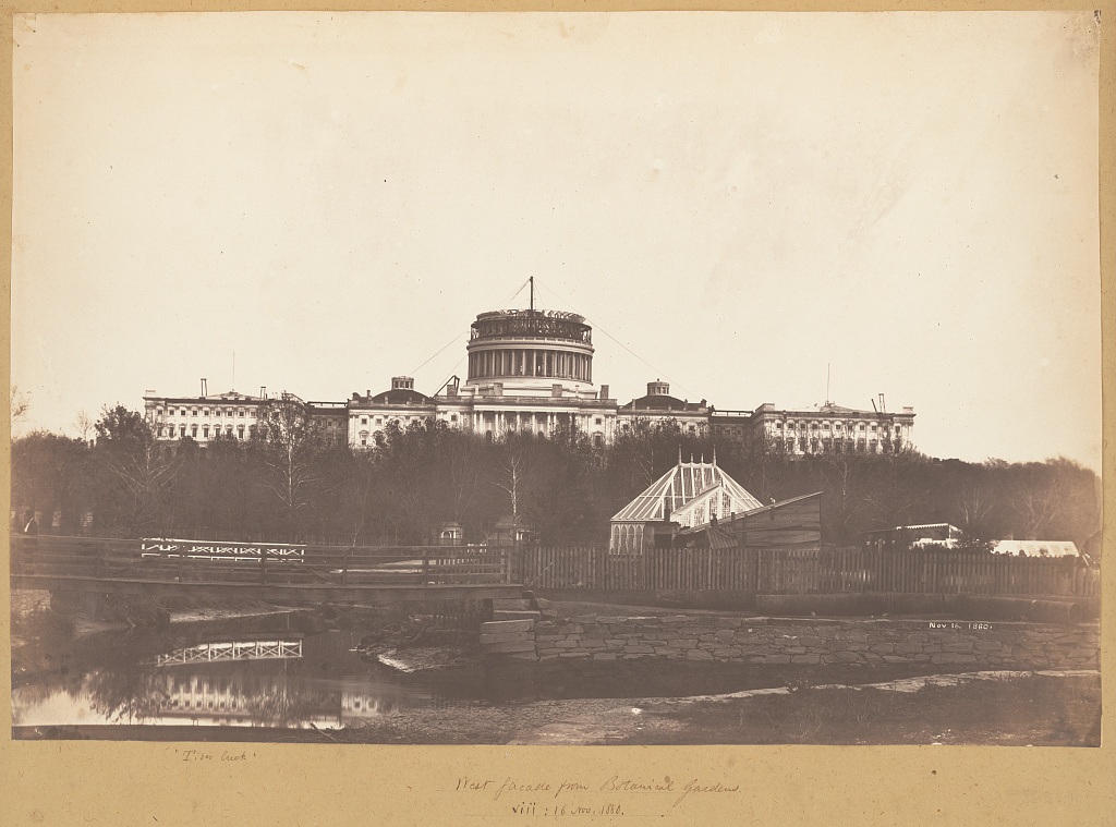 West facade from Botanical Gardens, Washington D.C. Tiber Creek, 1860 by John Wood